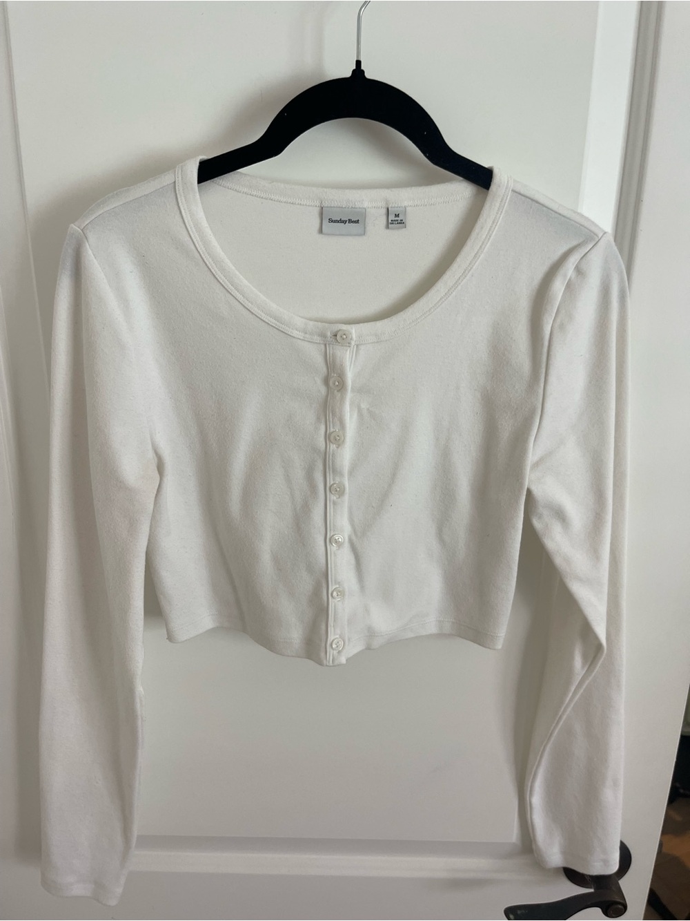 Aritzia Sunday Best White Cropped Button-Front Long Sleeve Tee